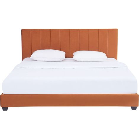 Lit adulte 160x200 cm avec tête de lit capitonnée en velours terracotta - William (1/5)
