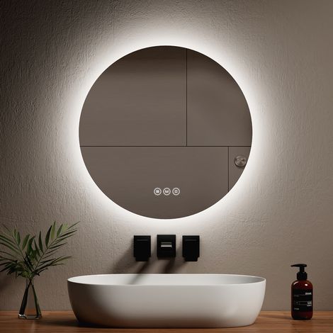 EMKE Specchi luminosi per bagno rotondo retroilluminato a LED, Interruttore tattile Antiappannamento Dimmerabile - Diametro 60cm Luce Bianca fredda/Calda/Neutra
