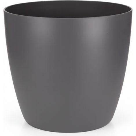 Pot de fleurs rond en plastique recyclé finition mate anthracite 25 cm intérieur extérieur - PANGIVO (1/5)