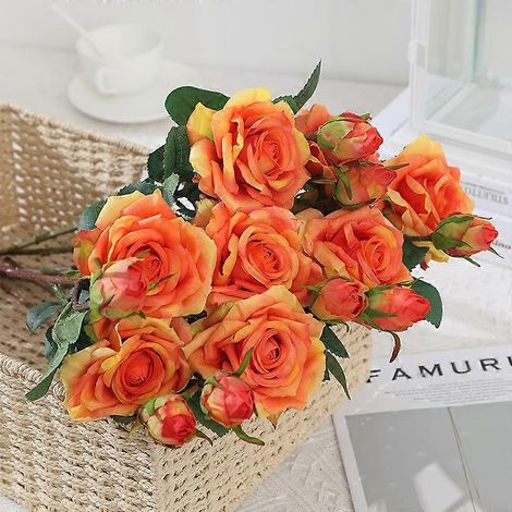Roses artificielles, bouquets à tige longue unique avec boutons de rose, décorations de mariage, bouquets de mariée, compositions florales, décoration intérieure. (1/5)