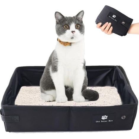 Litière Pliable pour Chat pour Voyage, Portatif Boîte à litière- Doux, Durable et Etanche pour l\\'intérieur, l\\'extérieur, Voyage, Camping, Noir, Grande - 45 x 35 cm (1/5)