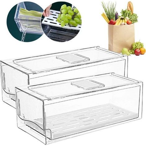 Set mit 2 stapelbaren Aufbewahrungsboxen für den Kühlschrank, zur Organisation von Kühlschrank und Küche, 11 x 14 x 30 cm (1/4)