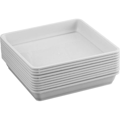 Lot de 10 soucoupes carrées, 15 cm, en plastique, bac de récupération d'eau, pour l'intérieur et l'extérieur, blancs (1/5)