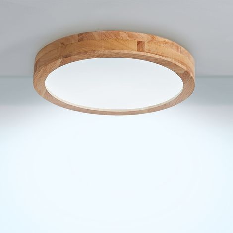 Plafonnier LED en bois, 30CM Rond Plafonnier LED Salon 24W 6000K,Blanc neutre Plafonnier bois Rond Lampe led plafond pour chambre/bureau/cuisine (1/5)