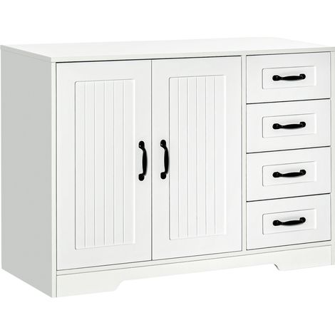 Aparador blanco con 4 cajones, estante ajustable y sistema antivuelco (1/5)