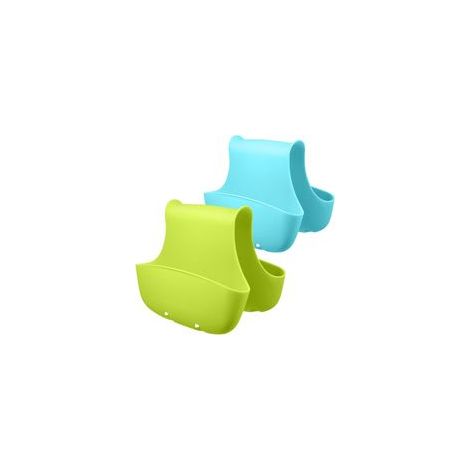 Juego de 2 esponjas de fregadero de doble cara, cesta de plástico para jabón para almacenamiento en la cocina - Colores aleatorios - Crezuo