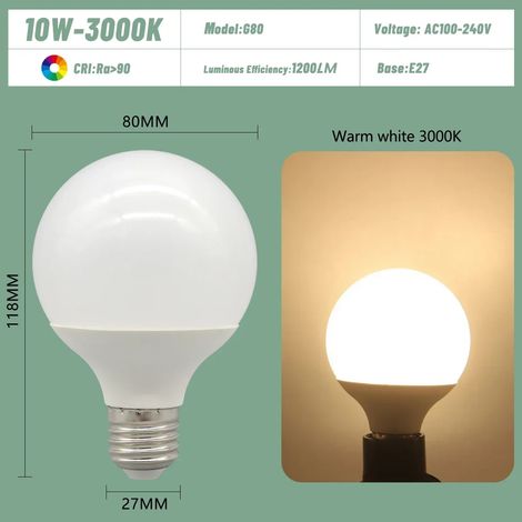 Ampoules LED E27 (10 W, 3 000 K, lot de 3), basse consommation, universelles, type ampoule, pour coiffeuse (1/3)