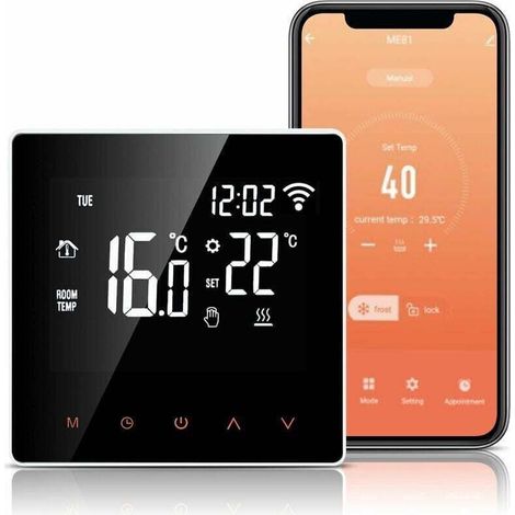 Thermostat WiFi, Thermostat pour Chauffage Au Sol électrique 16A, Alexa Google Home Tuya APP Compatible, Thermostat de Chauffage Programmable avec Grand écran LCD (1/4)