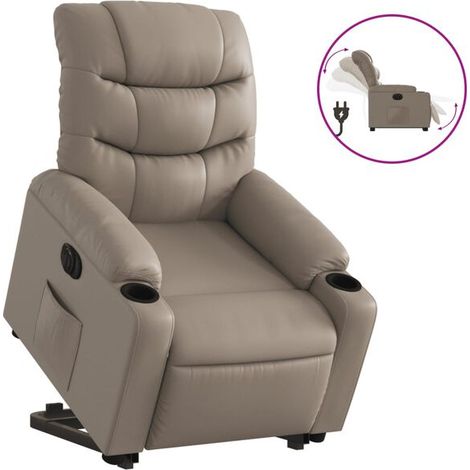 Chaise longue électrique réglable en cuir synthétique couleur cappuccino – dossier inclinable, repose-pieds relevable, confort ergonomique pour salon ou bureau (1/5)