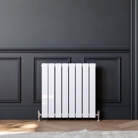 ELEGANT White Horizontal Radiator 600x608mm Single Flat Panel Radiator Designer Heater with Thermostatic Radiator Valves (1/5)