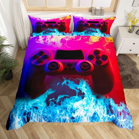 Parure de lit pour adolescents gamers Housse de couette imprimée 3D Gamepad feu Ensemble de literie pour enfants et garçons Contrôleur de jeu enflammé Couvre-lit pour enfants (1/5)