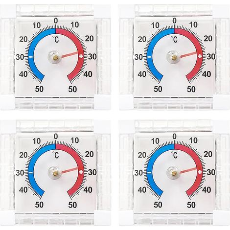 Set mit 4 Fensterthermometern (-50 bis 50 °C) Selbstklebende Thermometer für Fenster und Türen Graduierte Scheibentemperaturmessung Außenthermometer für präzise Temperaturmessung (1/5)