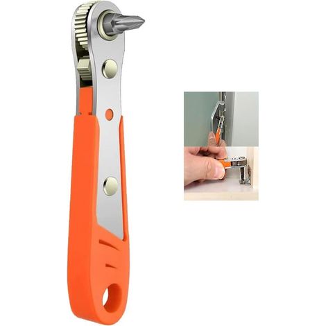 Destornillador de carraca magnético, mini llave de carraca de 1/4", accionamiento de 1/4" de alto par, mini destornillador de carraca reversible acodado, herramientas de reparación de bolsillo multifu (1/5)