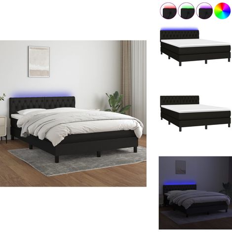 Sommier à lattes de lit avec matelas LED Noir 140x200 cm Tissu - Sommier Tapissier - Lit Avec Led - Matelas À Ressorts Ensachés - Têted Lit Ajustable - Éclairage LED (1/5)