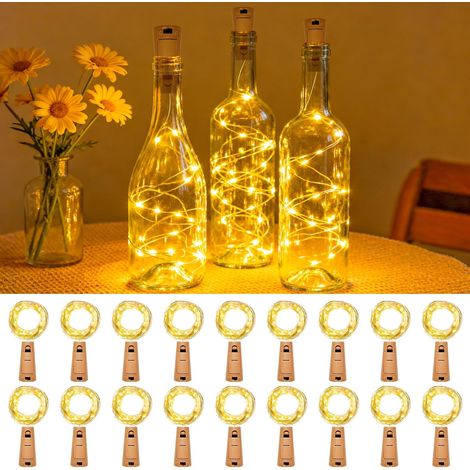 Bouchon Lumineux pour Bouteille [18 pièces], [2M/20 LED] Guirlande Lumineuse, Étanche Guirlande Bouteille, Bouchon Lumineux pour Bouteille Décoration Mariage Party DIY Noël Coucher Blanc Chaud (1/5)