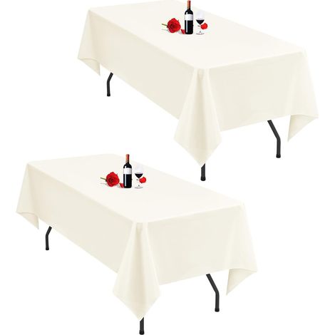 Paquet de 2 nappes Ivoire 153 x 260 cm nappes rectangulaires Ivoire pour Table de 6 Pieds nappes en Tissu Polyester lavables rectangulaires pour Banquet de fête de Mariage (1/5)