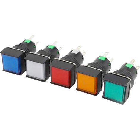 LA16-11FZ Interrupteur à bouton carré 16 mm, auto-réinitialisable et autobloquant, 3/5 broches, 12/24 V, sans voyant lumineux, avec témoin lumineux. Lot de 5 interrupteurs autobloquants 3 broches, cin (1/2)