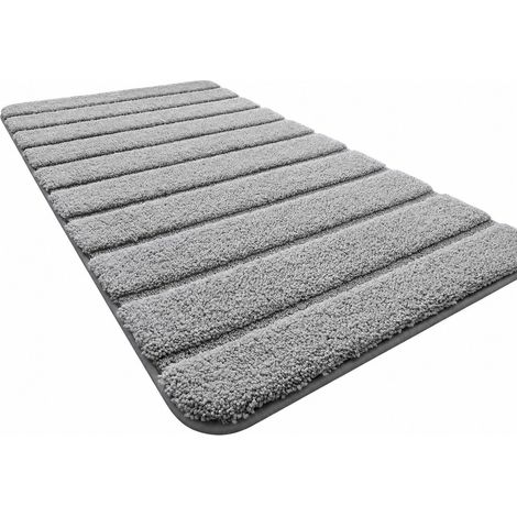 Tapis de bain antidérapant et absorbant, turquoise et blanc, 40 x 60 cm, microfibre, lavable en machine 60 x 150 cm - Gris uni (1/5)