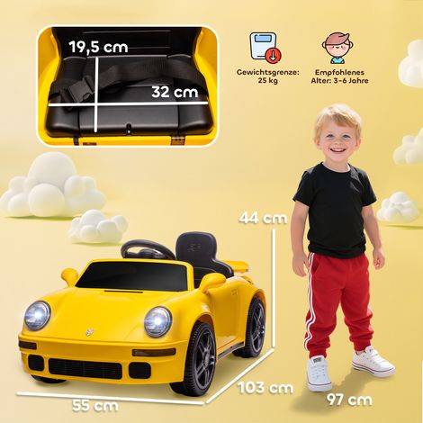 12V ferngesteuertes Elektroauto für Kinder, Sanftanlauf, eingebauter MP3-Player, LED-Scheinwerfer, Hupe und Batterie mit Anzeige, leuchtend gelbes Modell. (1/5)