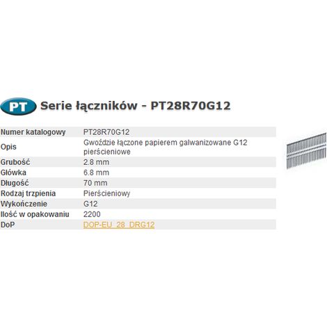 Clavos PT 280-70 Ring G12 2,2m, Bostitch, modelo PT 280-70, ideales para fijaciones en madera y materiales duros, alta calidad, herramienta profesional confiable y duradera