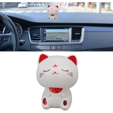 Adorable figurine de chat à tête penchée, ornement solaire, idéal pour la maison, le bureau ou la voiture. Figurine de chat souriante sensible à la lumière. (1/5)