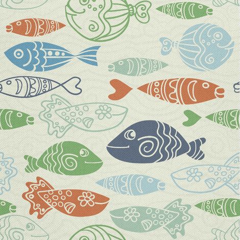 Telas decorativas para exteriores Oxford - Diseño: Peces dibujados (1/5)