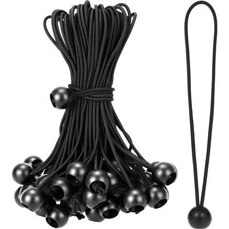50pièces tendeur élastiques avec Boules, 20 cm, tendeur en Caoutchouc Noirs, adaptés pour Les tentes de Camping, Les bâches, Les bannières, Les Articles ménagers. (1/5)
