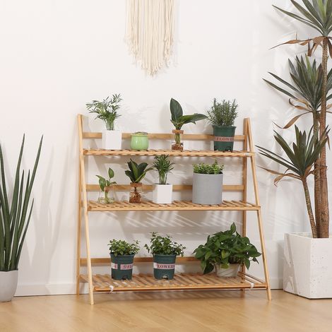 Support à plantes en bambou, échelle à fleurs pliable pour l'intérieur et l'extérieur, 100 x 39 x 97 cm, naturel