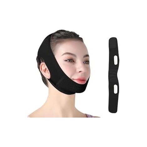 Gaine Visage Réutilisable Forme de V, Masque V-Shape pour le Visage, Masque Double Menton Réglable, Tissu Doux et Respirant, Pour Femmes et Hommes, noir