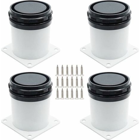 Juego de 4 patas ajustables para muebles - Acero inoxidable - Con tornillos - Blanco - Altura 5 cm (1/4)