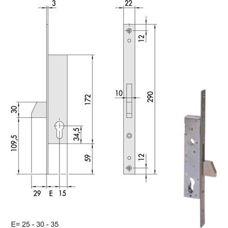 Serrure d'insertion pour montants All 46210-25-0 Cisa