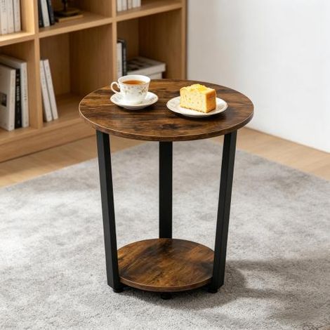 Table de rangement à 2 étagères, petite table pratique, table d'appoint ronde, table basse, table pour plantes (uniquement avec la table basse) (1/4)