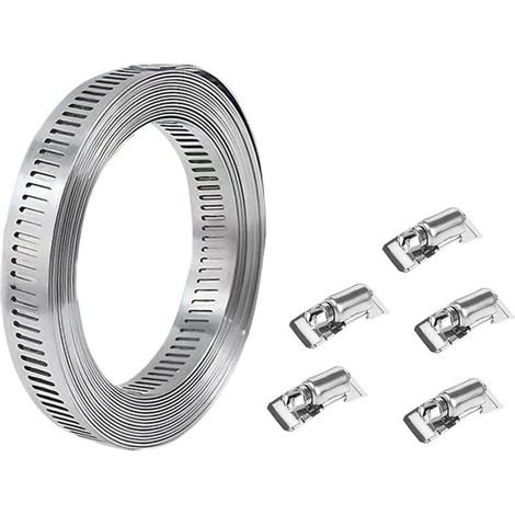 Grand collier de serrage réglable en acier inoxydable avec 5 fixations pour tuyau, conduit, sangle métallique avec fixations (1/4)