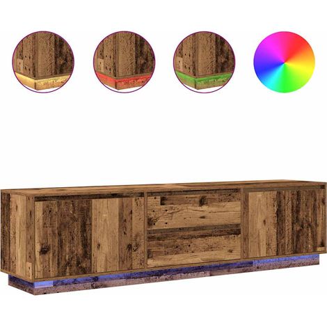 Meuble TV,Banc TV,Armoire TV avec éclairage LED vieux bois 193,5x41x50 cm CFW698032 (1/5)