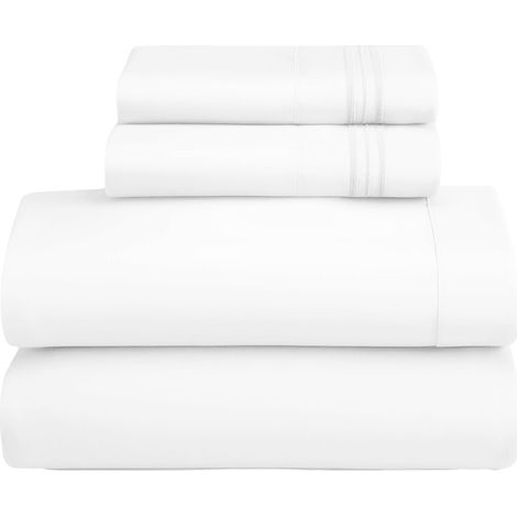 Ensemble de draps Clara Clark King, draps de luxe 4 pièces à poches profondes, en microfibre ultra douce, blanc (1/5)
