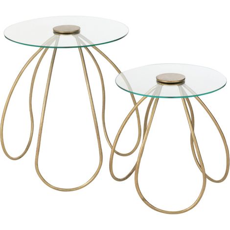 Lot de 2 Tables d'Appoint en Verre "Médusa" 54cm Or (1/5)