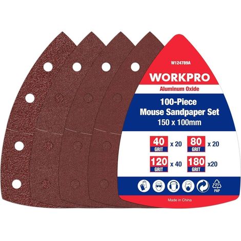 Schleifpapier Dreieckschleifer 100tlg. Körnung 40-180 WORKPRO 105x152mm (1/5)