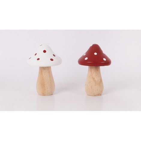 Dekofigur Pilz Holz Ø 8 x 12 cm rot weiß 2-fach sortiert Weihnachtscharaktere