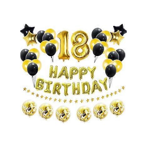 Kit de ballons « Joyeux anniversaire » : décorations de fête d'anniversaire, ballons en latex dorés, noirs et or avec confettis, pour la décoration intérieure et les fêtes (18).