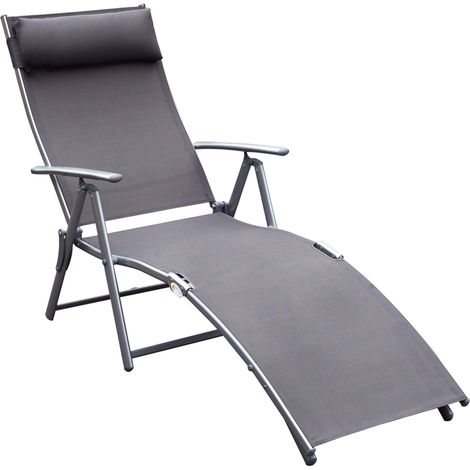 Chaise longue pliable de jardin avec coussin, dossier réglable 7 positions, structure métal, tissu respirant, pour terrasse, balcon et camping CHICFURN (1/5)