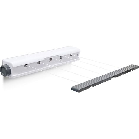 Séchoir mural Étendoir automatique avec enrouleur de fils 5 cordes rétractable, Plastique, Blanc/Gris (1/5)