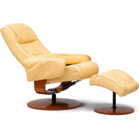 Sillón de relax Kemi 7232 con otomana reclinable estructura madera piel color mantequilla (1/5)