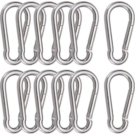 12 Pièces Mousquetons M6 Mousqueton INOX 304 Crochet Mousqueton Boucle à Ressort pour Suspendre Crochet Fixe 60 x 6 mm