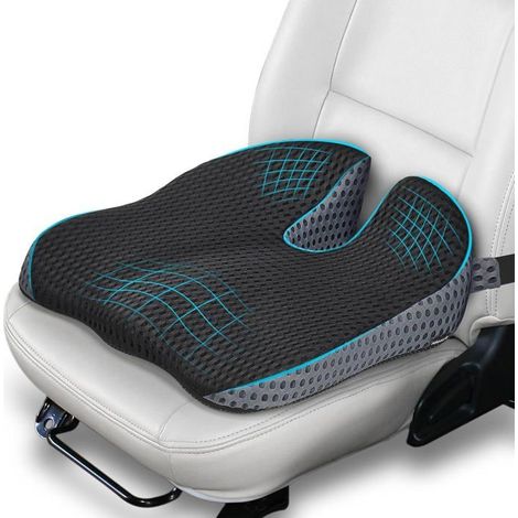 Coussin siege voiture mousse memoire – Rehausseur adulte, anti-glissant – Gris – Confort conduite (1/5)
