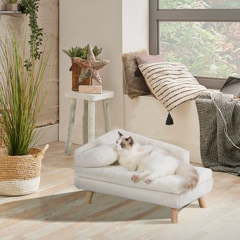 Divano per cane gatti Divanetto Taglia Media Letto per Cani Rialzato Cuccia Morbida con Cuscino, Beige 80x48x32cm (1/5)