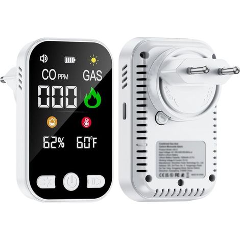 1 Pack Détecteur de Monoxyde de Carbone 4 en 1 – Détecteur CO avec Alarme, Capteur Température & Humidité, Batterie Rechargeable 1000mAh, Écran HD, Norme EN 50291, Blanc (1/5)