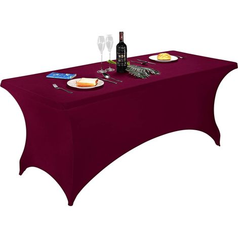 Dehnbare Spandex-Tischdecke für Klapptische 183x76x76 cm, rechteckige weinrote Tischdecke, perfekt für Bankette, Partys oder Cocktailpartys. (1/5)