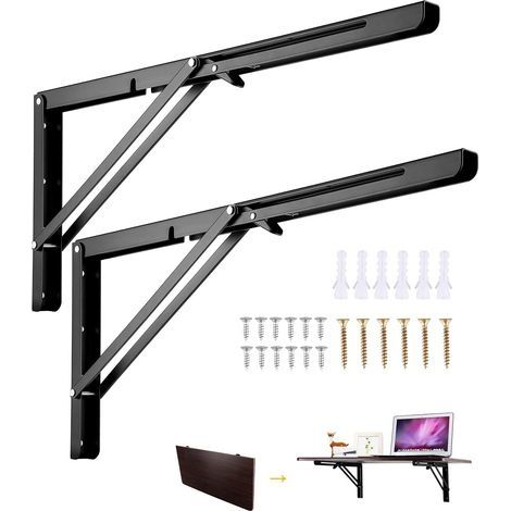 Équerre Pliante 500mm, 2 Pièces Noir Support Console Pliable, Supports D' étagères Pliants Charge, Lourds Support Console Pliable Rétractable, Equerre Etagere, Pour Garage, Cuisine, Chambre (1/5)