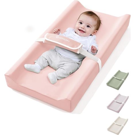 Matelas à langer en cuir végétalien avec housse en polyuréthane imperméable et douce, anti-roulis et antidérapant, avec sangles de sécurité, tapis à langer portable, pour commode et table, rose (1/5)