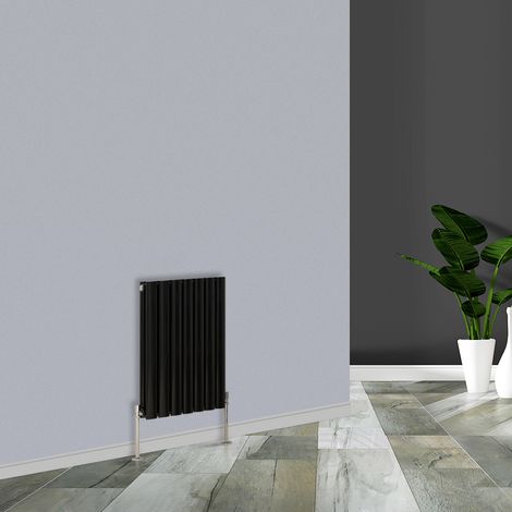Modern Black Horizontal Double Oval Panel Radiator 600x413mm (1/4)